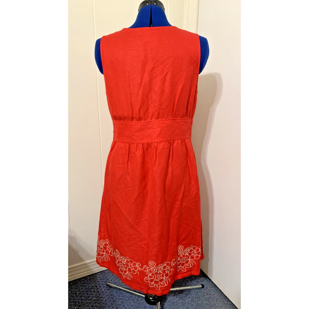 Izod Women's Dress Size 12 Red Linen Blend Empire Waist Embroidered Hem Resort - Picture 3 of 7